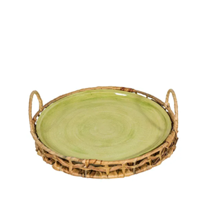 FRENCH COUNTRY Vert Textured Platter With Seagrass Tray Small
